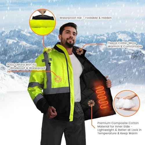 TCCFCCT Safety Jacket for Men & Women, Hi Vis Reflective Jackets with Pockets, Construction Coats for Cold Weather, High Vis Rain Gear, Waterproof, J-Yellow, S