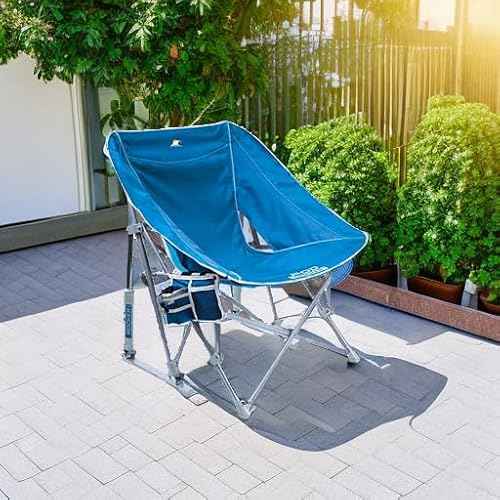 GCI Outdoor Pod Rocker Beach Chair | Collapsible Folding Rocking Chair with Drink Holder & Portable Carry Bag ? Saybrook Blue