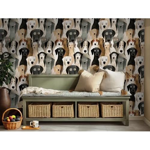 Peel and Stick Wallpaper Dog Removable Wallpaper Shiplap Brown Self Adhesive Contact Paper for Home Bedroom Stick On Wall Decor 17.3in x 9.8ft