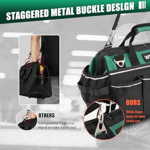 Heavy Duty Tool Bag 17.13 In, 24-Pocket Portable Tool Bag Organizer, Wide Opening & Large Capacity Tool Bags for Men, Applicable to Electrician,HVAC technicians,Christmas Gifts Men(By ?WMEEII)
