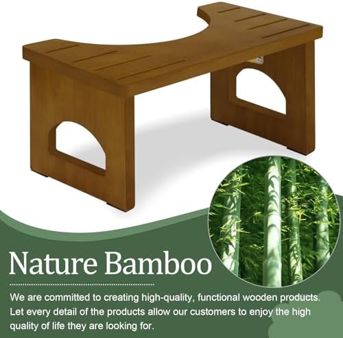 Foldable Toilet Stool, 7.5 Inches Bamboo Toilet Stool Squat for Adults, Collapsible Poop Stool for Bathroom, Potty Step Stool with Non-Slip Strip, Portable Toilet Foot Pooping Stools