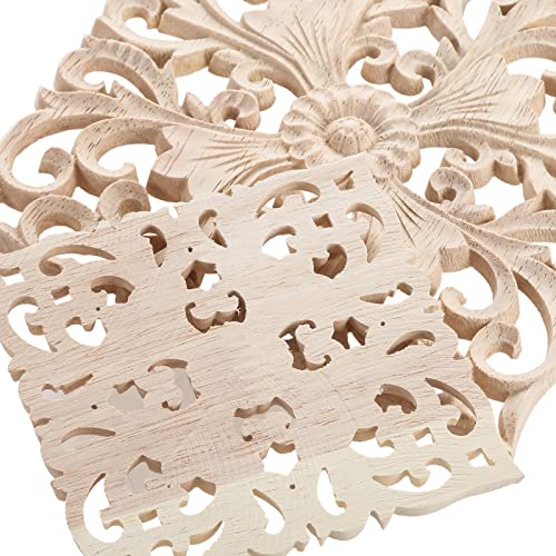 MUXSAM Square Wood Carved Onlays Appliques, Unpainted Ornate Wooden Carvings Center Decals for Closet Door Cabinet Drawer Wall Ceilling Dresser Wardrobe Furniture DIY Decor(2-Pack, 12cm/4.7")