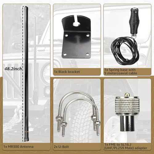 Retevis GMRS Mobile Antenna, Heavy Duty Fiberglass GMRS Antenna, 6.5dB 462-467MHz, Spring Base with 16ft RG-58U Coaxial Cable, Compatible with Midland Radio Retevis RT97 RA86(1Pack)