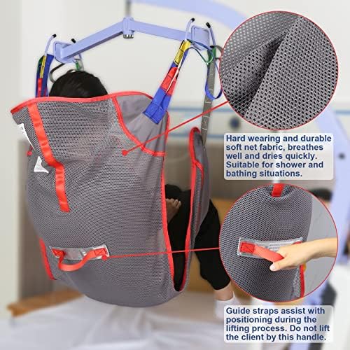 Universal Full Body Patient Lift Sling, Mesh Fabric Patient Sling Transfer and Bathing aids, 500lb Weight Capacity (Large)