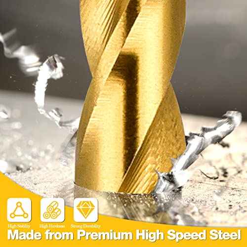 1/8" Titanium Drill Bits, HSS Metal Jobber Length Twist Drill Bits, 135¡Æ Split Point, Suitable for Drilling in Metal, Plastic, Wood, Pack of 20pcs, BECOLLO¡¦