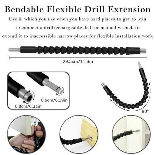 Flexible Drill Bit Extension Super Bit, Superbit Drill Bit Extension, 11.6 inch Bendable Drill Extension, Flexible Shaft Extension Bits (2)