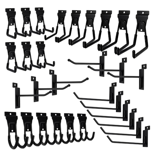 30Pcs Slatwall Hooks Set, Multi Size Garage Hooks Storage Utility Hanging Hooks, Heavy Duty Garage Tool Organizer Slatwall Accessories for Sheds, Basments