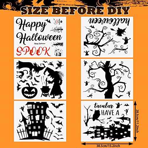 6 Sheets Halloween Wall Decals Removable Tall Haunted House Stickers Decorations DIY Spooky Garage Door Stickers Witch Bats Ghost Tree Castle Window Decals for Wall Room Nursery Halloween Party
