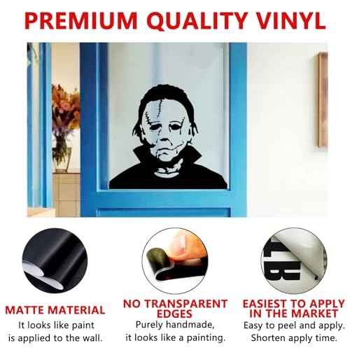 AnFigure Michael Myers Window Stickers - Halloween Decals, Black, Cartoon Style, Vinyl Material, Rectangular Shape, 18"X16", For Walls, Doors, Windows, Furniture