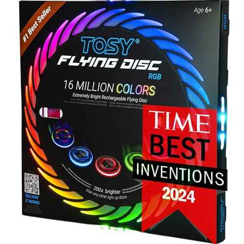 TOSY Flying Disc - 16 Million Colors RGB or 36 LEDs, Extremely Bright, Smart Modes, Camping Essentials for Teens/Kids/Adults/Men/Boys/Girls, Auto Light Up, Rechargeable, Waterproof, 175g
