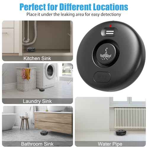 5 Pack Black Water Leak Alarm Detector, 120dB Loud Alert Water Sensor, IP66 Waterproof, Sensitive Leak and Drip Alert, Easy Installation for Home, Basement Flood Prevention, Bathroom, Sink, Laundry