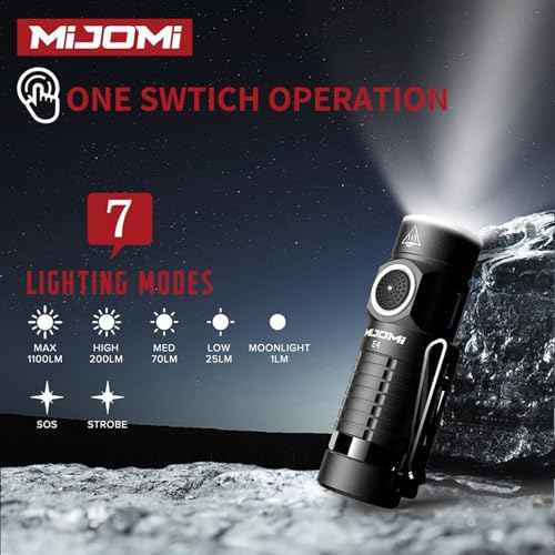 Mini EDC Flashlight with Magnet, Compact Rechargeable Pocket Light 1100 High Lumens Travel Flashlight Rechargeable, E4 Small Flashlight with Clip for Outdoor, Hiking, Walking