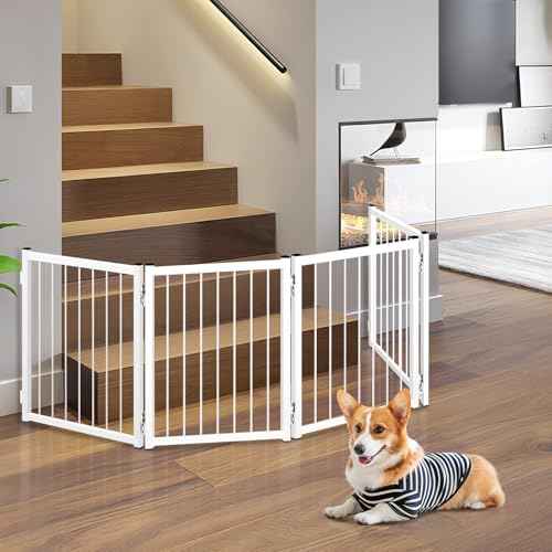 Freestanding Short Dog Gate, 16.5" Tall Small Pet Gate Easily Step Over, Metal Foldable Pet Gate, Up to 51" Wide Puppy Fence, Gate for Stairs and Doorways, Indoor, Outdoor Use, No Drill Pressure Mount