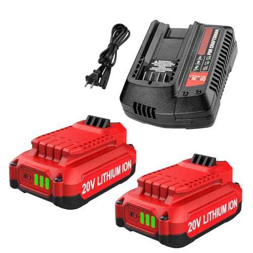 Powilling 2Pack 20V 3.5Ah Replacement for Craftsman 20V Battery V20 Lithium Battery and Charger Kit for CMCB204 CMCB205 CMCB206 CMCB201 CMCB124+ CMCB104 Craftsman 20 Volt Fast Charger