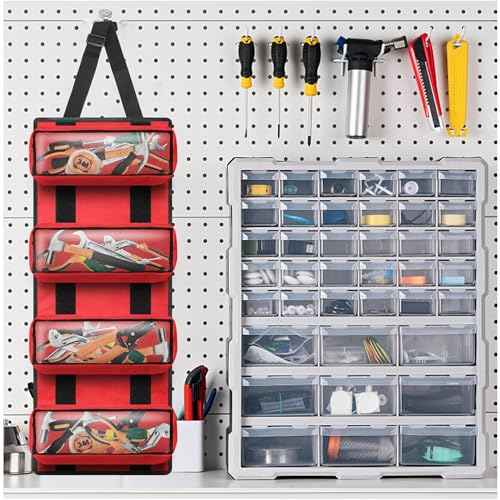 Canvas Tool Roll Up Bag, Multi-Purpose Wrench Organizer, Hvac Tool Bag with 4 Pockets (Red)
