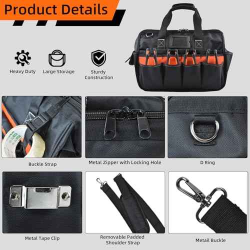 17 Inch Heavy Duty Tool Bag,31-Pockets Portable Tool Box Organizer,Mens Large Open Top Tool Tote for HVAC Electrician (17INCH)