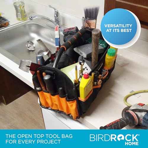 INTERNET'S BEST Open Top Electricians Tool Bag - Custom Electrician Organizer, Tool Carrier - 16 Pocket Utility Tool Box - Portable Shoulder Tote for Tech, Plumbers, Painters, Construction - 17 Inch