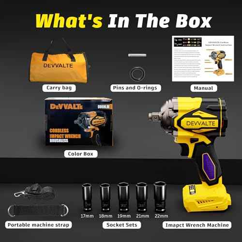 Cordless Impact Wrench for DeWalt 20V Battery,1/2 inch Power Impact Wrench, Brushless Electric Impact Gun 665Ft-lbs(900N.m) High Torque Impact Driver with 3-Mode, LED Work Light(No Battery)