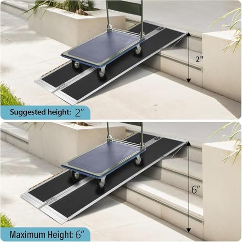 MOTORHOT 2ft Portable Wheelchair Ramp Non-Slip Aluminum Folding Handicap Home Steps Scooter Door Threshold Ramp for 2 inch -6 inch Step Heights 600 lbs Capacity 28in Wide,Black