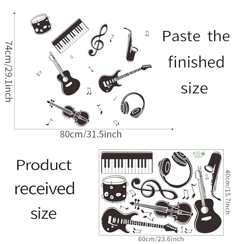 Black-White Musical Instrument Wall Stickers Wall Stickers, sacinora Guitar Violin Cello Saxophone Musical Note Music Wall Decals Removable Vinyl Peel and Stick for Classroom Music Studio Home Decor