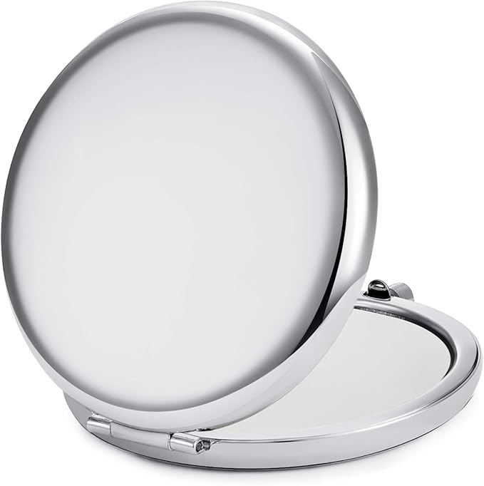 Compact Mirror for Purse, Metal Round Shell, Double-Sided 1X/2X Magnifying, Portable Travel Makeup Mirror, Mini Pocket Mirror, Sliver, 4 Packs