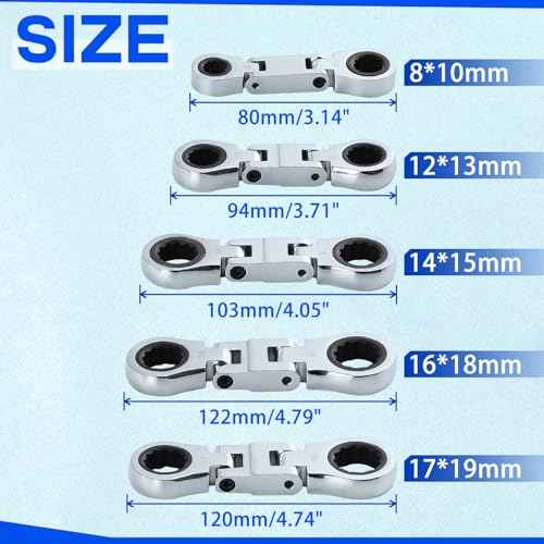 SPEEDWOX 5pcs Double Box End Flex-Head Ratcheting Combination Wrench Set - Metric Wrench Sets