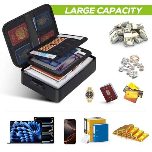 Fireproof Document Bag with Lock, Upgraded Fireproof, Heat Insulated & Waterproof Box for Document,Portable Storage for Home and Travel, Suitable for Document and Laptop