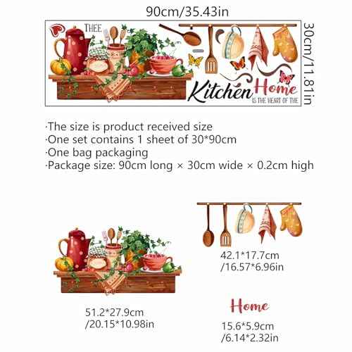 Bowl Kitchenware Utensil Shelf Wall Stickers, sacinora Kitchen is the Heart of Home Butterfly Green Plants Wall Decal Removable Vinyl Peel and Stick for Kitchen Dining Restaurant Baking Room Bar Decor