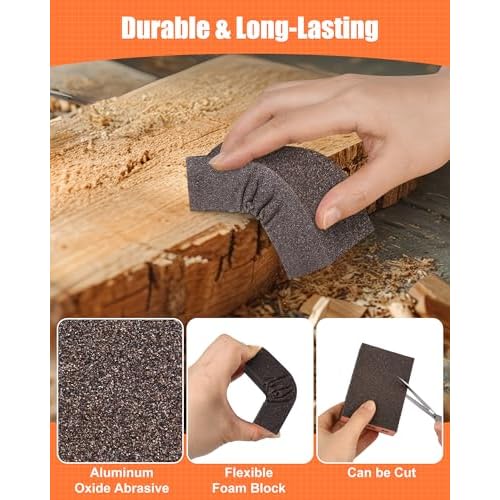 10 Pack Sanding Sponge, Washable and Reusable Sanding Block, 60 80 120 180 220 Grit Wet Dry Sandpaper Block for Wood, Drywall Sanding Block for Wood Furniture Crafts Metal Polishing Sand Paper Block