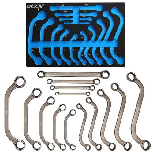 DISEN 14-Piece Half Moon&S-Style & E-Torx Wrench Set, CR-V, Wrench 5-Piece Half Moon Box Set Metric 8mm to 22mm,4-Piece E-Torx E6-E24,5-Piece S-Style Box 10-19mm,12 Point, EVA Foam Tool Organizer