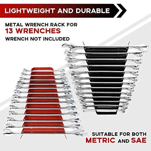 52 Slots Metal Wrench Organizer, Wrench Holder Tray Set, Wall-Mounted Tool Organizer Wrench Holder for Wrench Storage(2Red&2Black)
