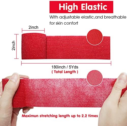 Self Adherent Cohesive Bandage2"x5 Yards First Aid Bandages Stretch Sport Athletic Wrap Vet Tape for Wrist Ankle Sprain and Swelling,Red(12 Rolls)