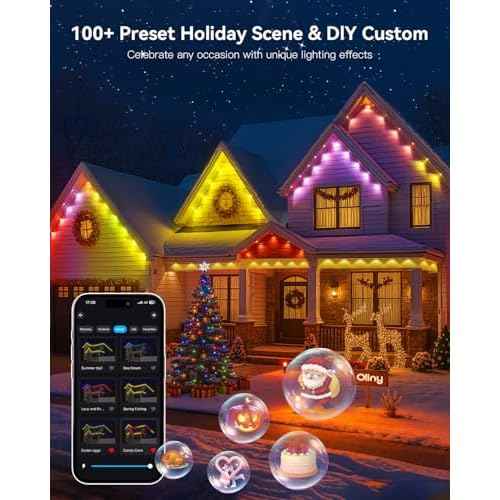 Ollny 50FT 30LED Permanent Outdoor Lights, APP Control RGB Outdoor Lights 100 Scene Modes with Remote, DIY Music Modes Christmas Light for Holiday Xmas Halloween Decorations