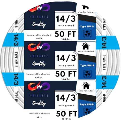 Solid Indoor Wire 14/3 W/G NMB Cable 50ft Coil - Copper Building Wire - Nonmetallic with Ground Sheathed Cable White SW 63946822
