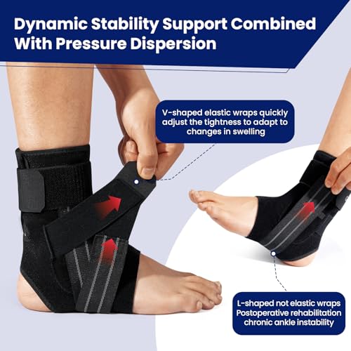 Ankle Brace for Women Men, Adjustable Ankle Support with Side Stabilizers for Ankle Sprained, Achilles, Plantar Fasciitis Injury Recovery