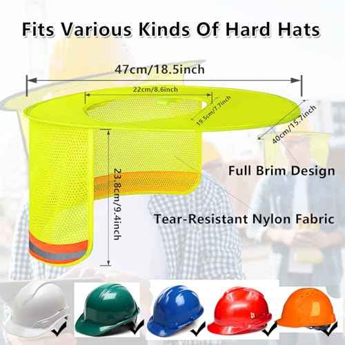 12Pcs Hard Hat Sun Shade Full Brim Mesh Neck Sun Shield Hard Hat Visor Cover with Reflective Strips Hard Hats Accessories for Construction Sites - High Visibility Yellow (Hard Hats Not Included)