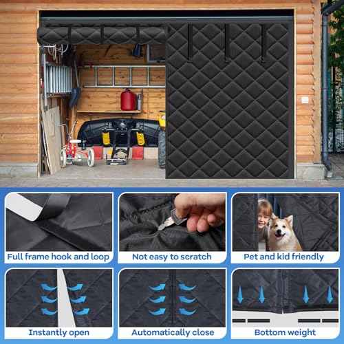 Garage Door Screen Insulation Kit Magnetic Thermal Insulated Door Screen Garage Winter Door Curtain for Car Garage Door Blanket Weatherproof, Windproof, Soundproof (8 x 7 ft)
