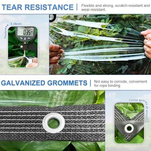 Clear Tarps Heavy Duty Waterproof 8x8ft Clear Tarp with Grommets and Reinforced Edges 14Mil Thickened Tear Resistant Clear Vinyl Plastic Tarp for Outdoor Patio Chicken Coop Greenhouse Plant