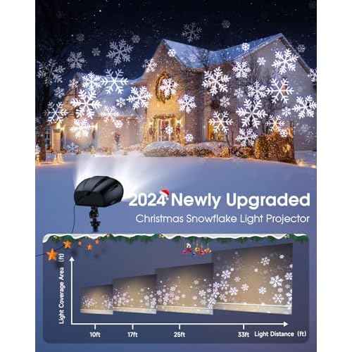 Christmas Snowflake Projector HD Lights Outdoor, Dual-Head Snowfall Led Lights with Remote, IP65 Waterproof, for Halloween Xmas New Year Holiday Party Decoration