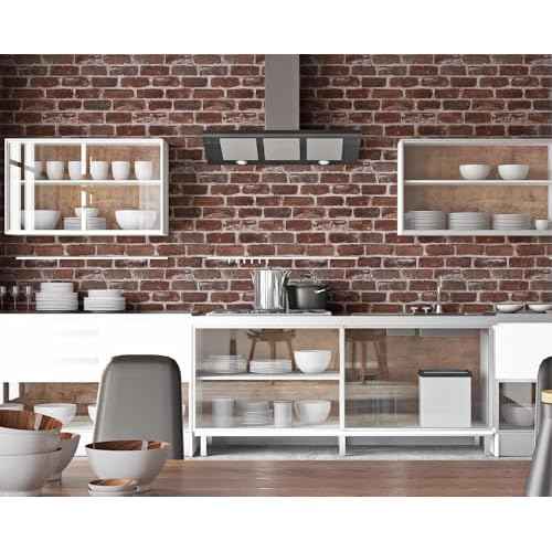 Red Brick Wallpaper Peel and Stick Realistic Distressed Textured Rock Stone Self Adhesive Contact Paper Embossed Vintage Removable Vinyl Wall Paper Faux Brick Look Wall Covering 118inch
