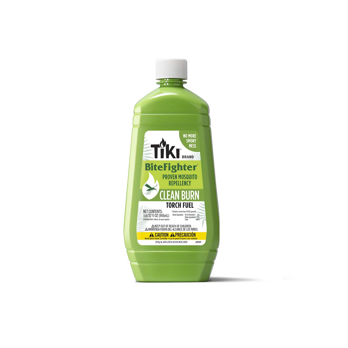 TIKI Clean Burn Mosquito Repellent Torch Fuel – 1/4 Gallon (32 oz.), Smokeless & Low-Soot Citronella, Mosquito Repellent, Plant-Based Formula for Outdoor, Patio, Garden & Backyard Torches
