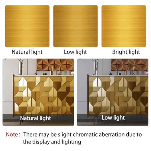 Gold Stainless Steel Wallpaper Self-Adhesive Cleanable Removable Peel and Stick Refrigerator Speaker Dryer Cabinet Oven Appliances Furniture Renovation Kitchen Glitter Wallpaper 17.71" X 78.7"