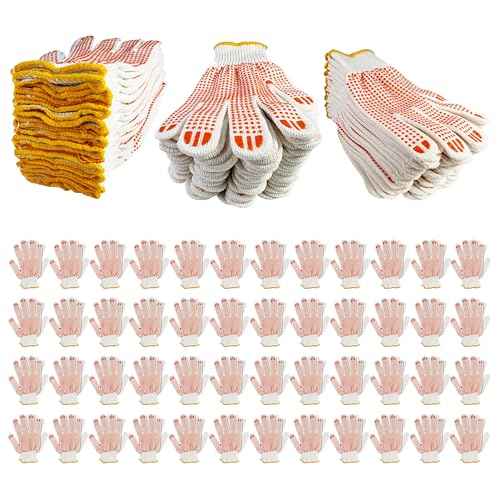 48 Pairs Cotton Grip Work Gloves Bulk Safety Protection Non-Slip PVC Rubber Dots Garage Construction Warehouse Wholesale