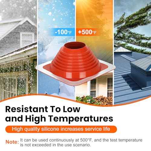 #6 Metal Roof Pipe Flashing Boot, Metal Roofing Pipe Flashing Boot Fits Pipe OD 5" to 9" Wide, Includes Flexible Silicone High Temp Roof Vent Boot, Hex Socket x2, Roofing Screw x50, Square Base, Red