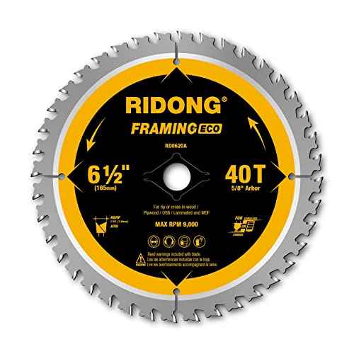 6-1/2 Inch 40 Tooth Circular Saw Blade with 5/8 Inch Arbor ATB Finishing for Wood Cutting(5-Packs)