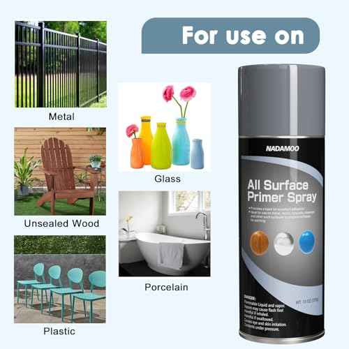 NADAMOO All Surface Primer Spray, One-Part Epoxy Primer Matte Gray, 4 Cans, Enhance Adhesion for Multi Surface - Porcelain, Glass, Metal, Plastic, Wood