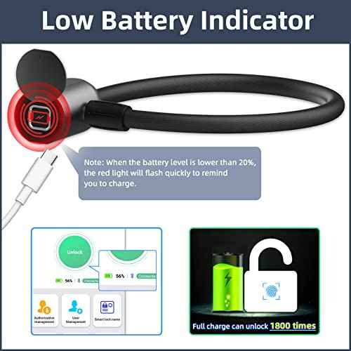 Cable Lock Refrigerator Lock eLinkSmart French Door Fridge Lock - Waterproof 40cm 15.7 inch Fingerprint Bluetooth App Keyless Cable Lock for Cabinets Freezer Baby Safe