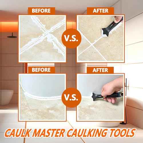Silicone Caulking Tool 3-in-1 Caulk Remover & Application Scraper, Glass Glue Angle Scraper for Bathroom, Kitchen, Floor, Window, Sink Joints & Frame Sealing