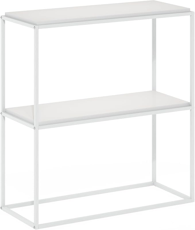 Furinno Moretti Modern Storage Shelves, 2-Tier Wide Stackable Book Shelf, Open Shelves, for Organization and Storage, Living Room, Garage, Home Office, Solid White