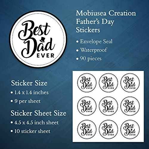 Mobiusea Creation Fathers Day Stickers | 90-Pack for Fathers Day Card | 1.4 inch | Happy Fathers Day Stickers | Black and White Best Dad Ever Labels